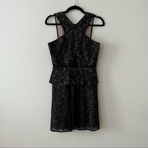 BCBGMaxazria Tara Black Lace Sleeveless Peplum Mini Dress - Picture 2 of 9